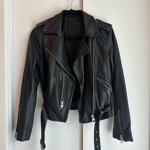 ALL SAINTS - Balfern Belted Hem Leather Biker Jacket - Picture 6 of 7